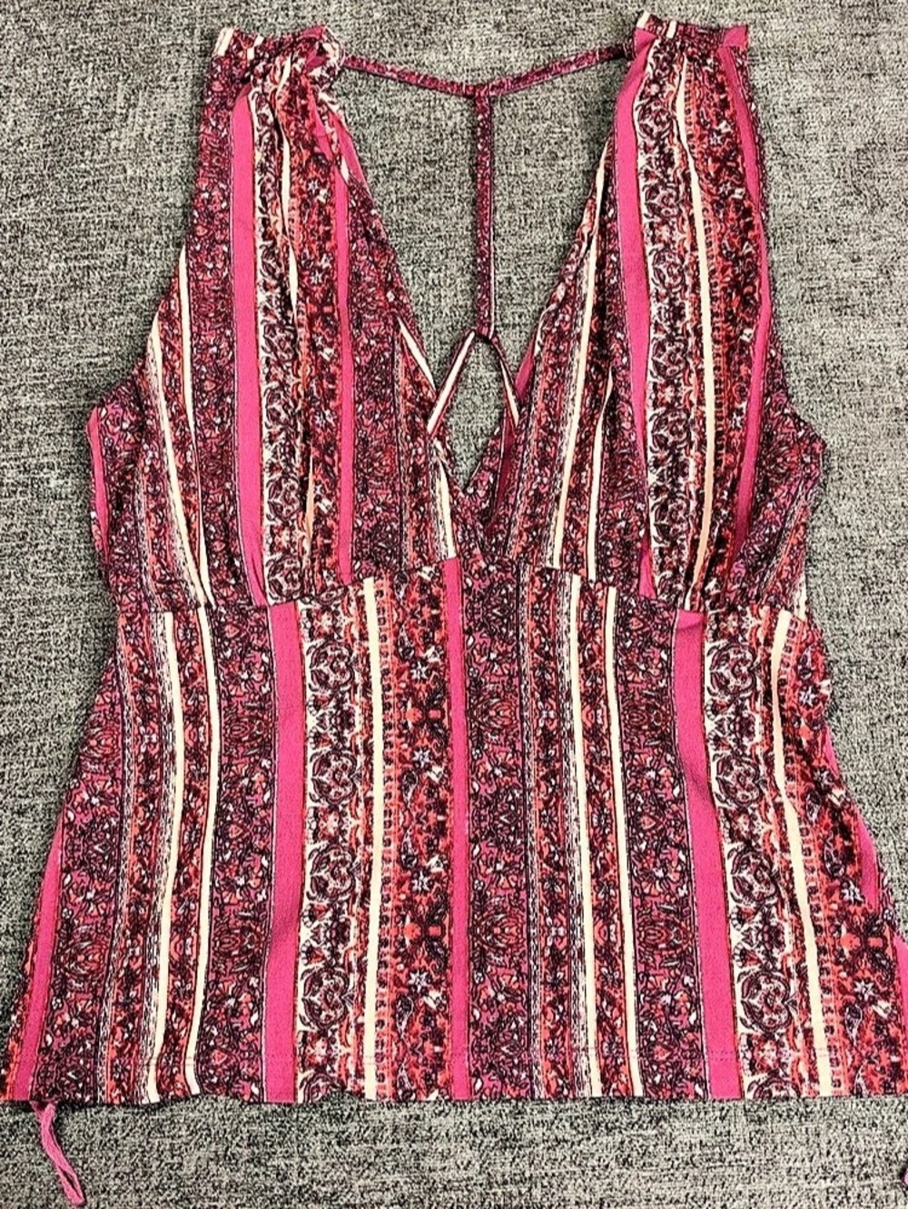 Free People Womens Boho Striped Halter Tank Top V-Neck Sleeveless Tie Size M